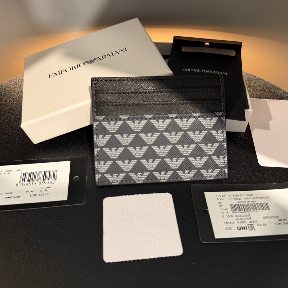 Emporio Armani Monogram Black and Gray Card Holder